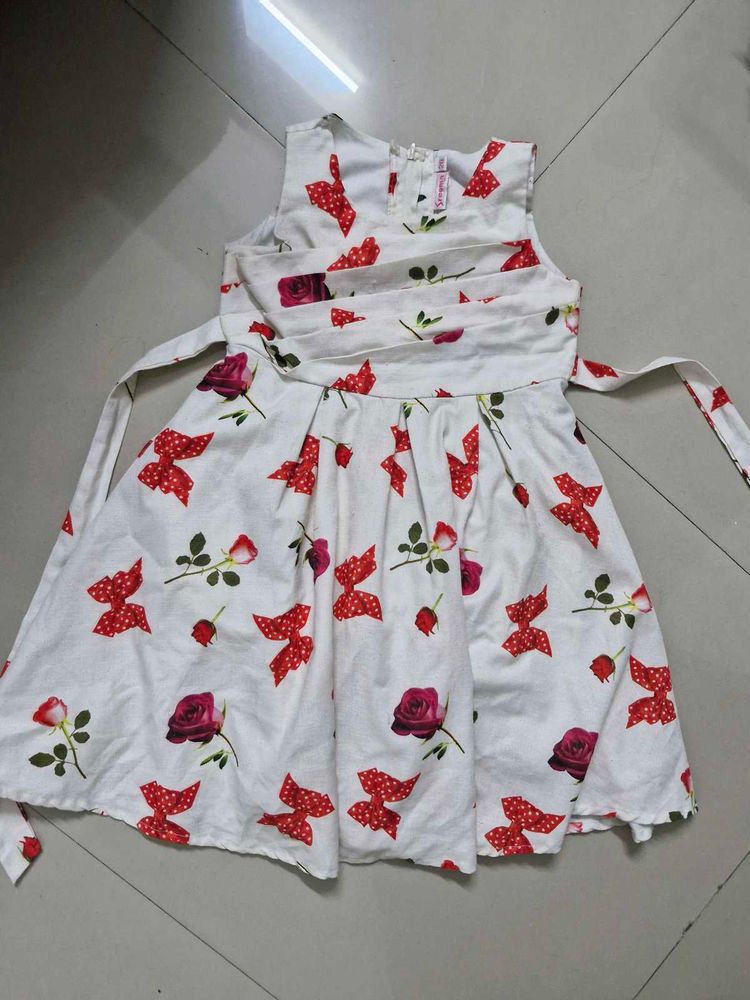White Floral Printed Frock