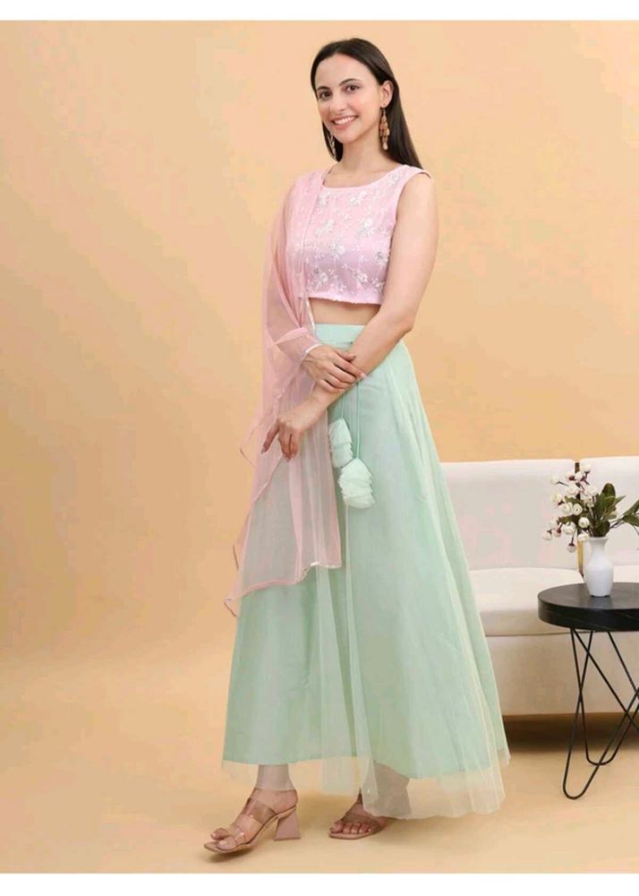 Elegant Pink &amp; Green Lehenga Choli Set