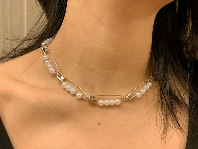 Pearl &amp; Safety Pin Necklace