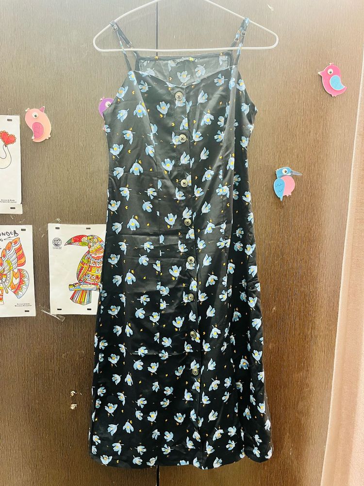 Black Floral Crepe Dress