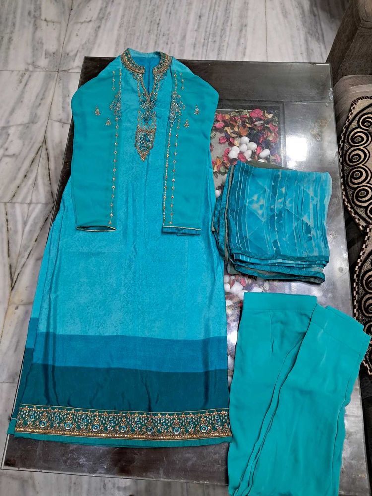 Teal Embroidered Kurta Set
