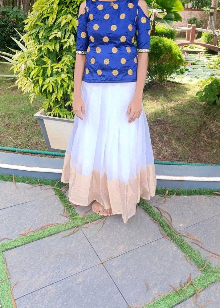 Navy blue and white lahenga