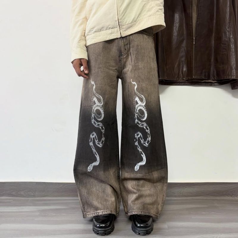 Bershka Wideleg Snakeprint Denim