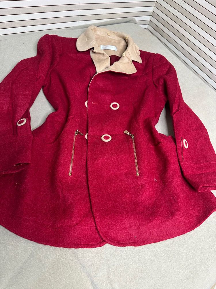 Red Coat with Beige Collar