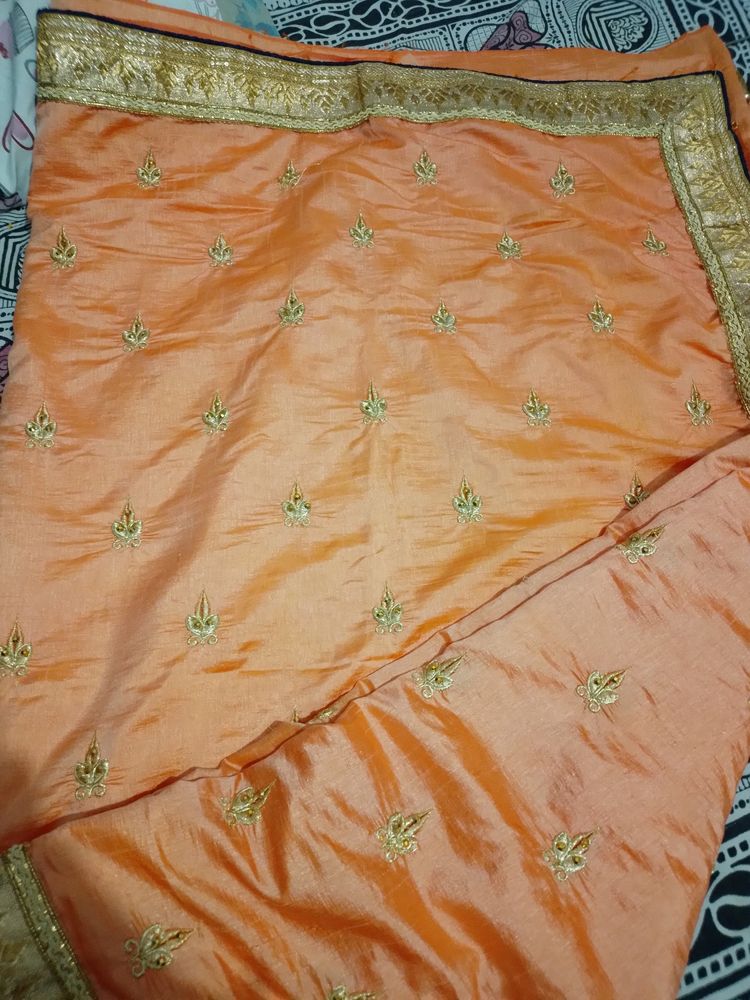 Satin Golden Embroidery Saree