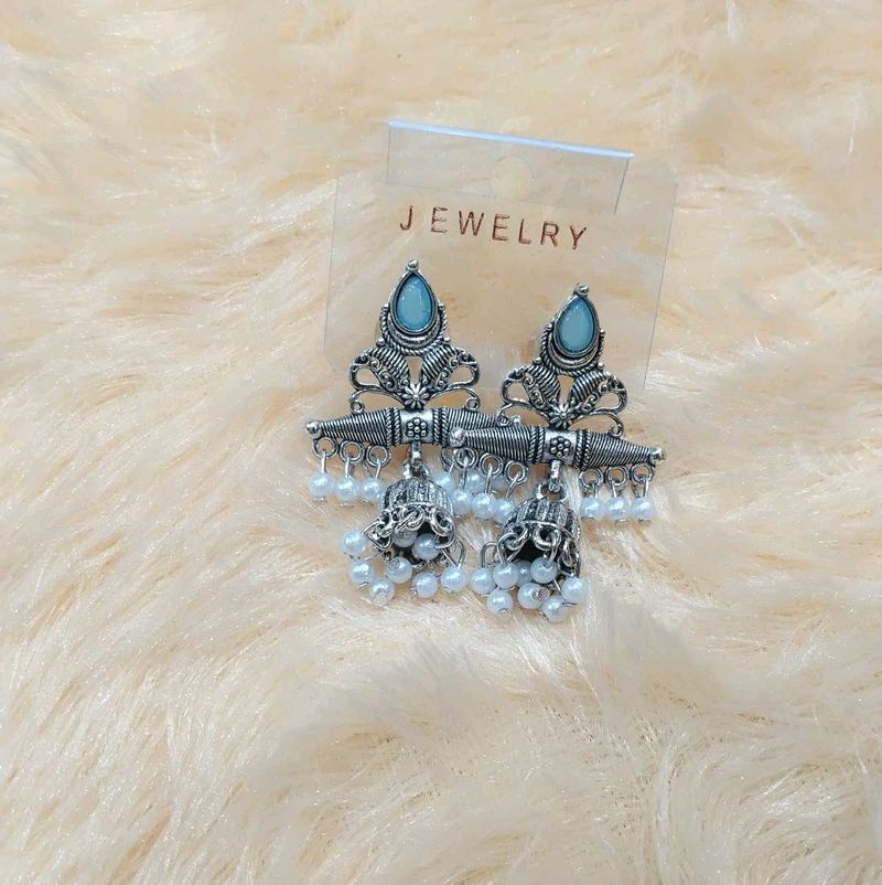 Silver Jhumka Earrings with Pearls