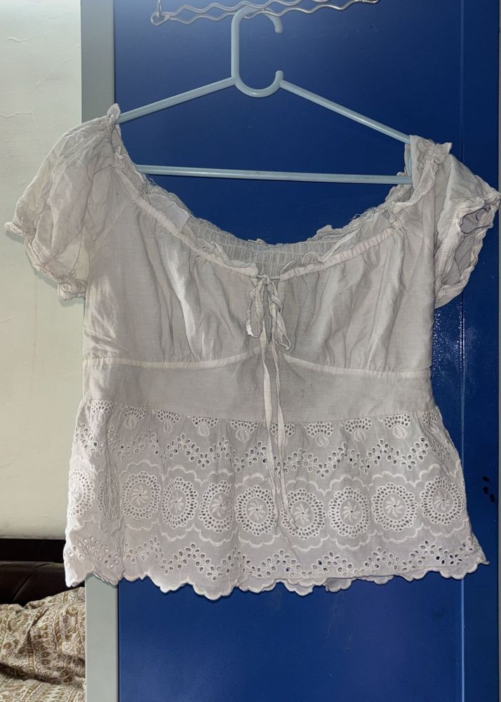 White Eyelet Off-Shoulder Top