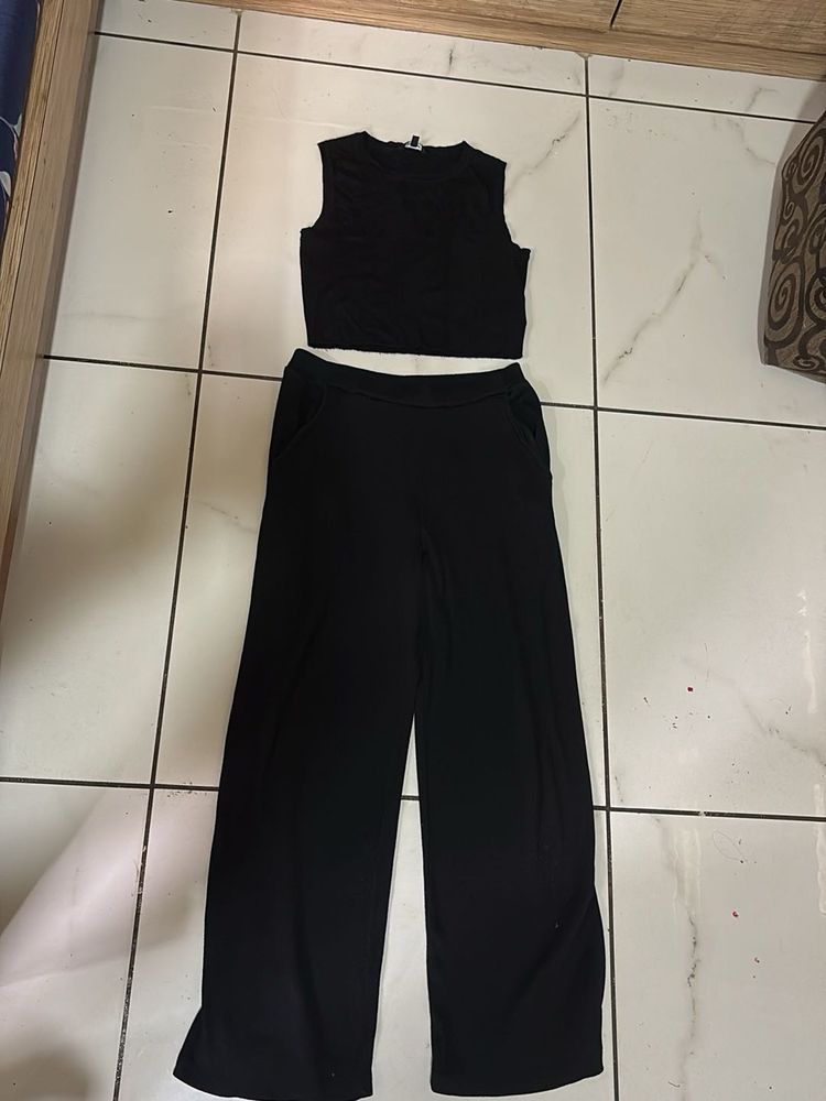 Black Crop Top &amp; Wide Leg Set