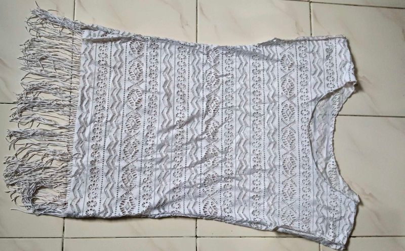 White Fringe Lace Cover-Up