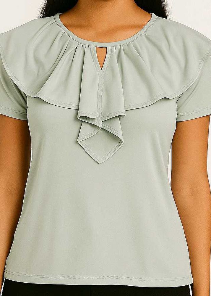 &#34;Sage Grace&#34; Ruffle Front Top