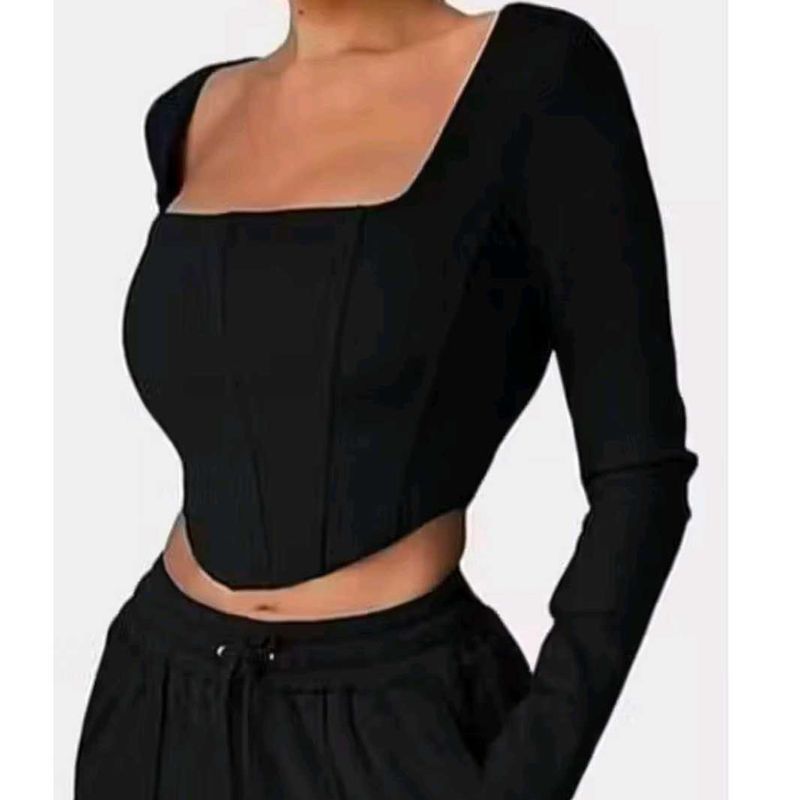 Savana Black Long Sleeve Corset Top