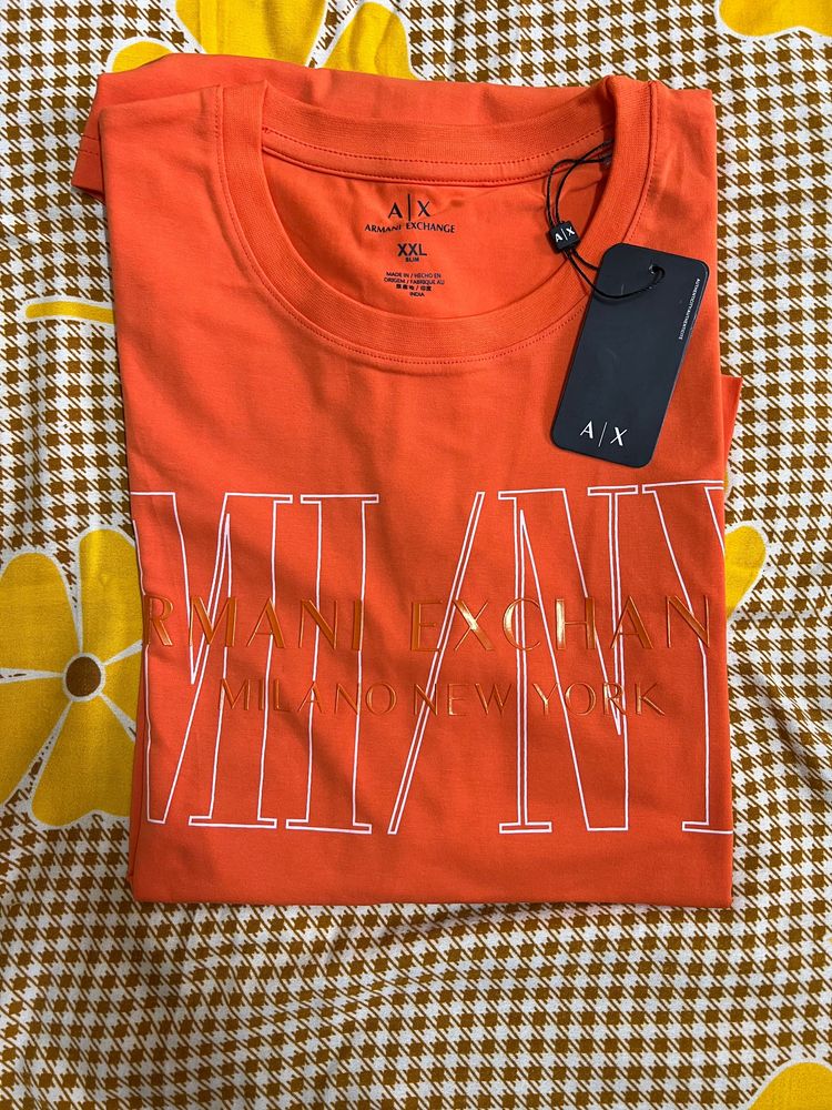 Mens Armani exchange XXL 44 Size orange Tshirt For Sale