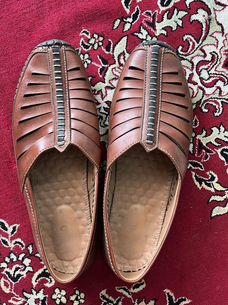 Classic Brown Leather Cut-Out Mules
