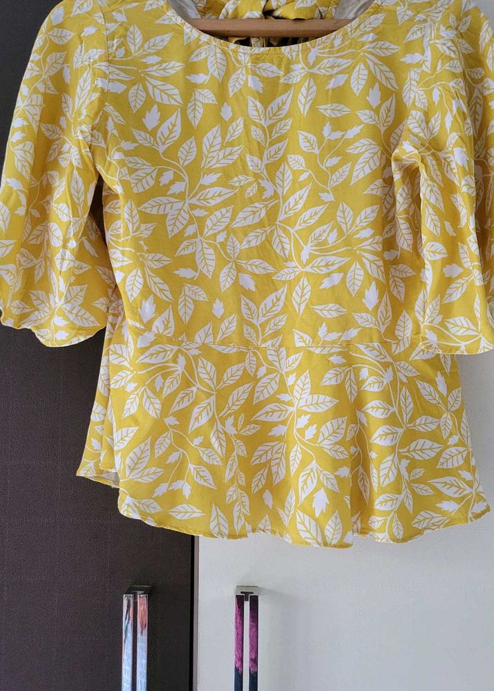 Leaf Print Yellow Top