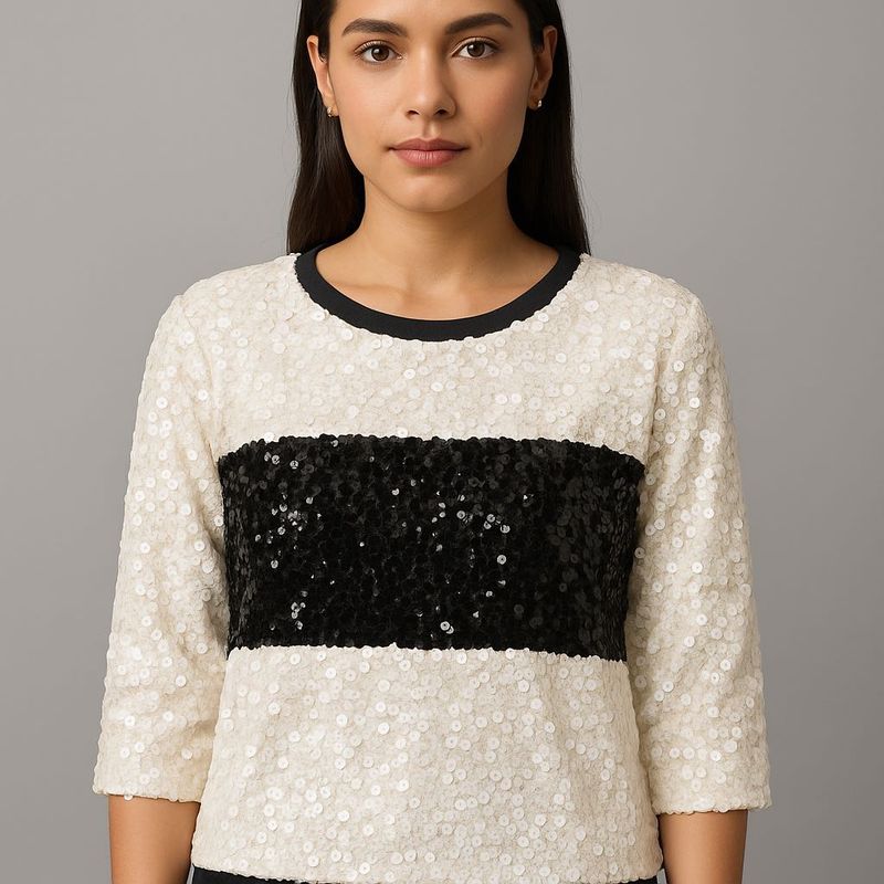 white and black sequin partywear top