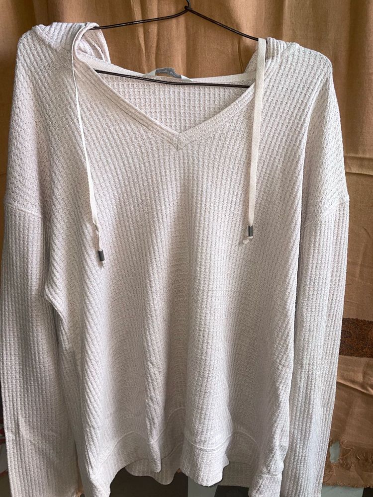 Waffle Knit V-Neck Hoodie