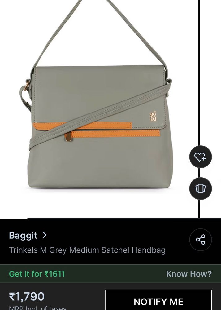 Baggit Grey Sling And Handbag 👜🩶