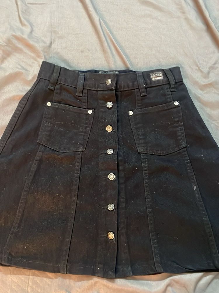 Vintage Black Denim Mini Skirt