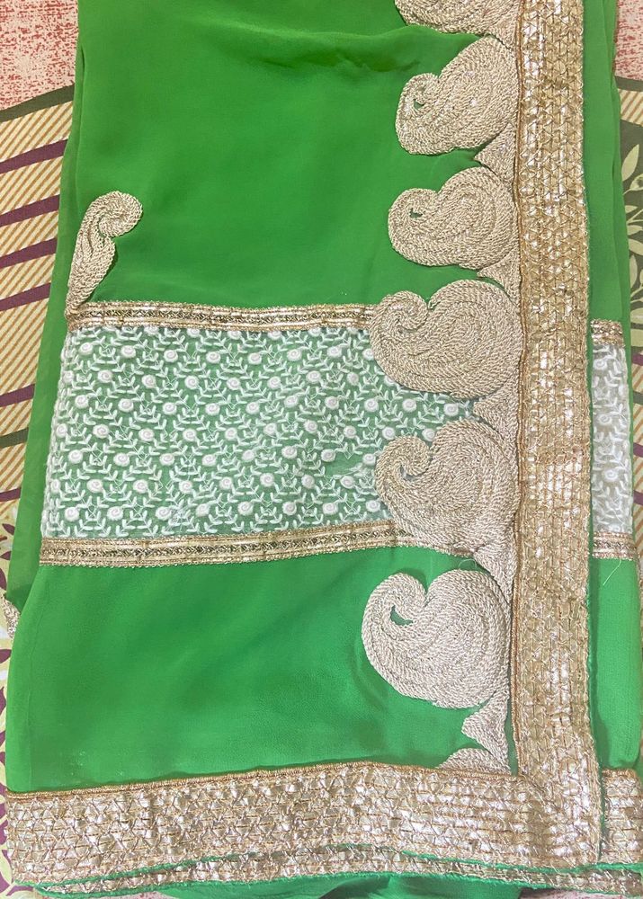 Green Heavy Border Saree Like New