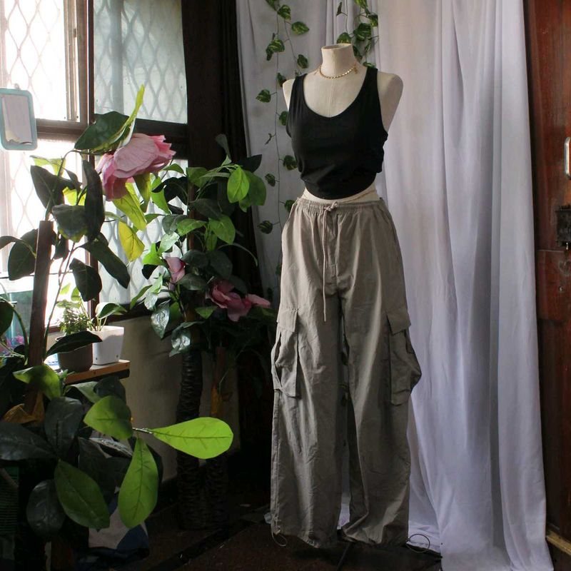 Imported Stradivarius Khaki Parachute Pants