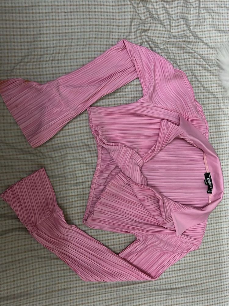 Pink Pleated Long Sleeve Top