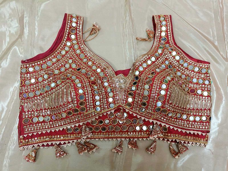 Red Mirror And Sequins work Blouse