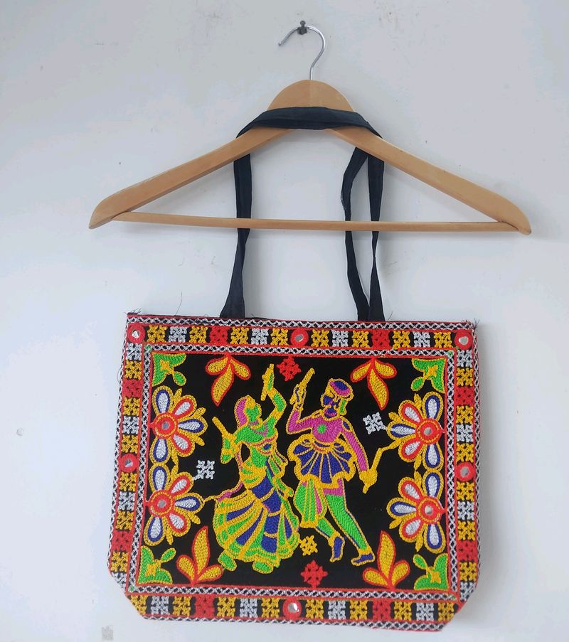Embroidered Folk Art Tote Bag