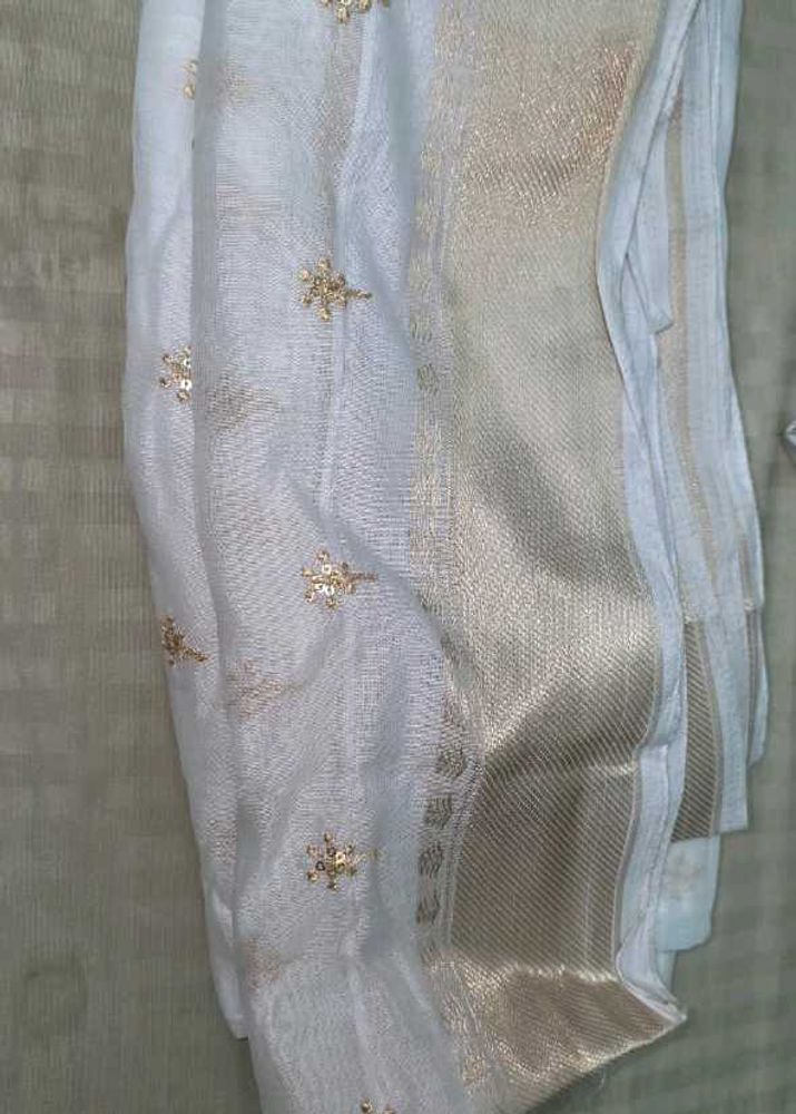 White &amp; Gold Embellished Saree