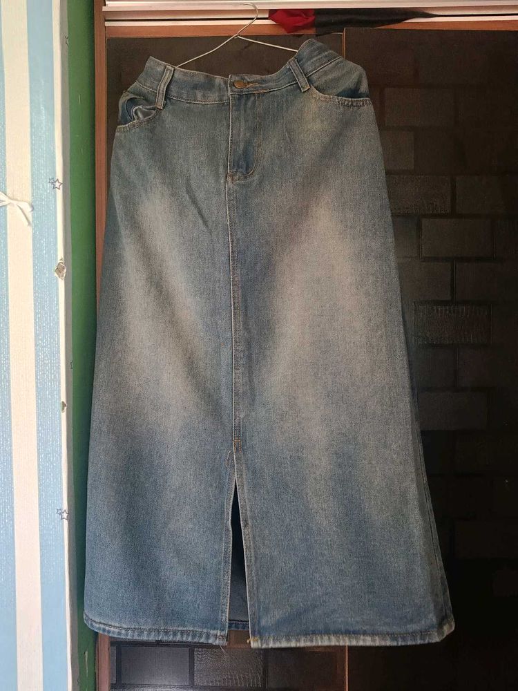 Slit Denim Aline Skirt also Green Pants As Gift