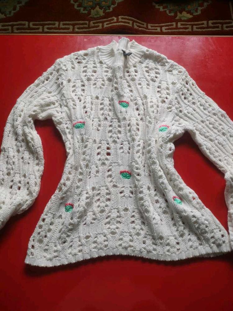 Crochet white sweater