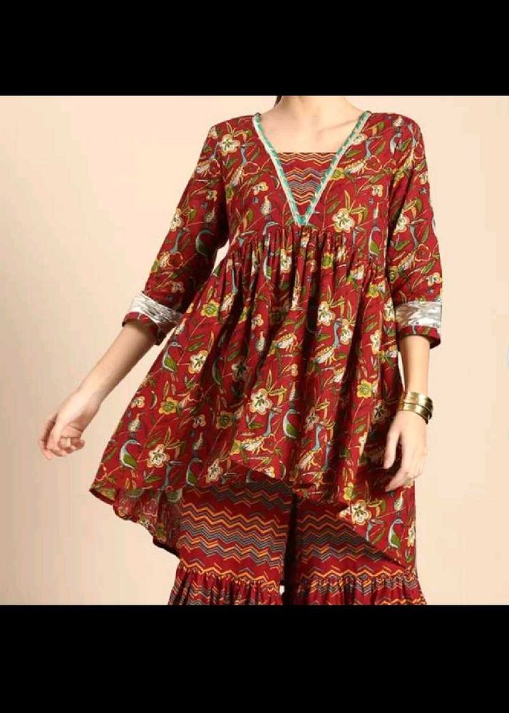 Aounk Pure Cotton Kurti Plazzo Set