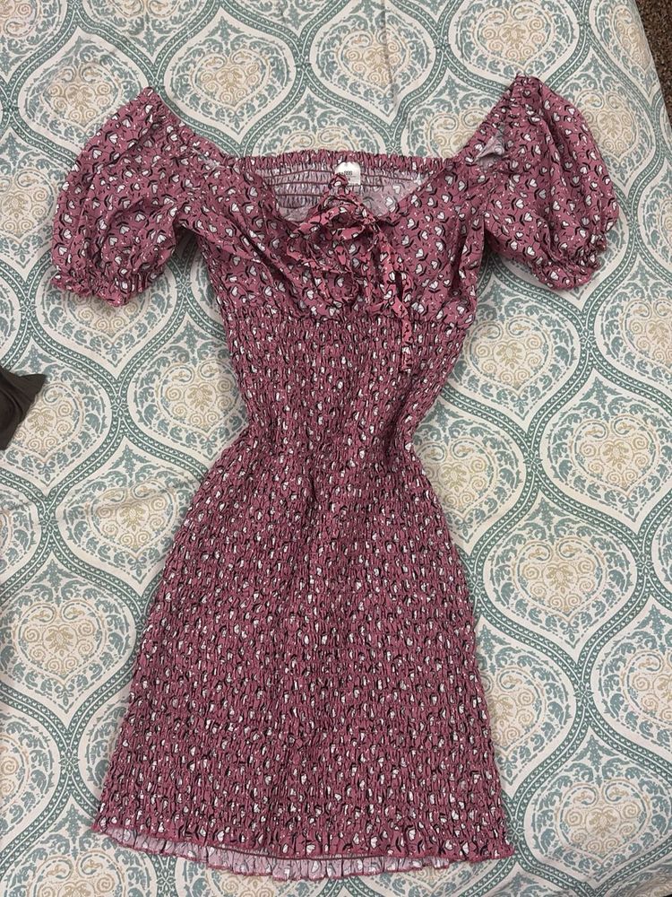 Korean Mauve Smocked Dress