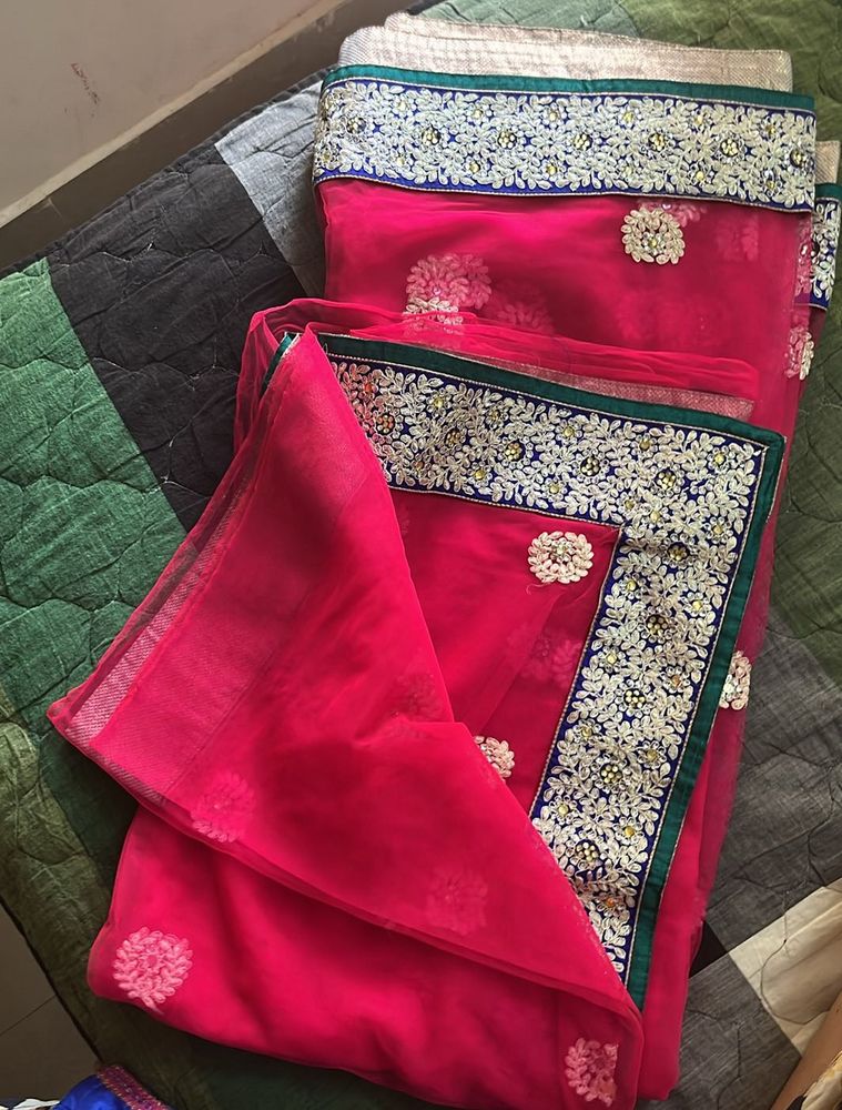 Elegant Pink Embroidered Saree