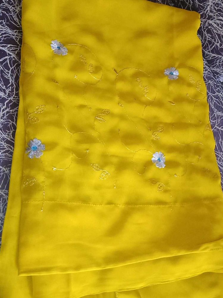 Yellow Embroidered Saree