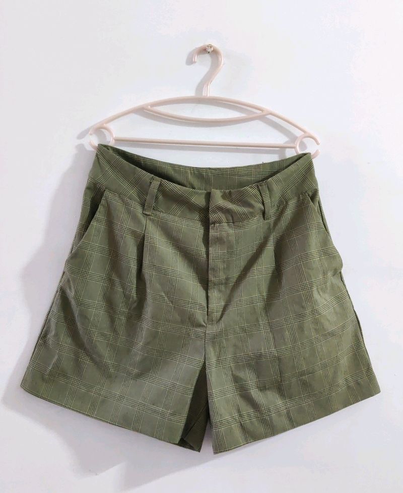 Olive Checked Shorts