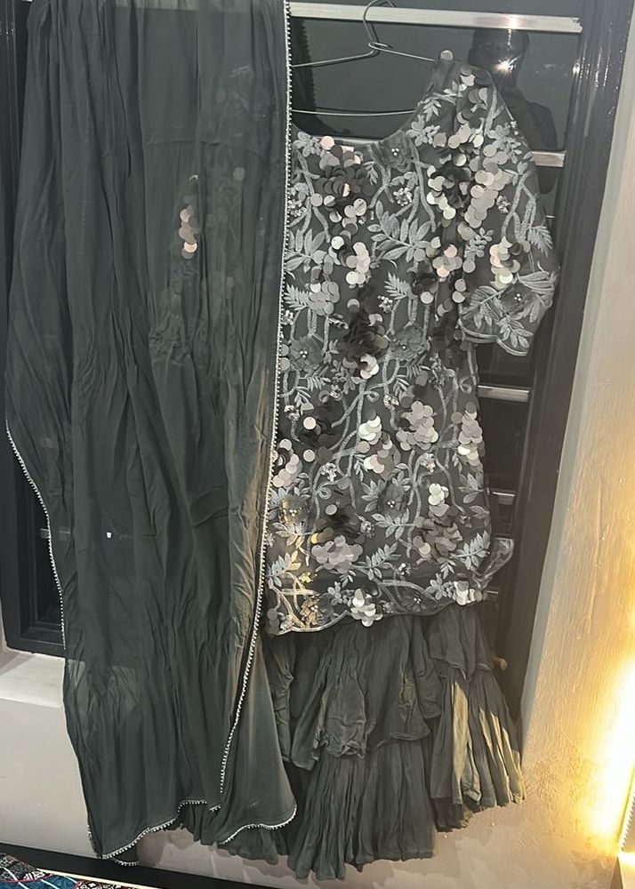 Gray Sharara Sequin Party Dress