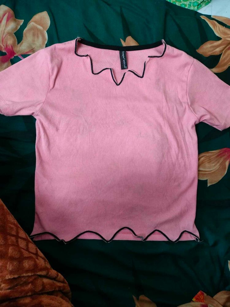 Cute Pink Ribbed T-Shirt
