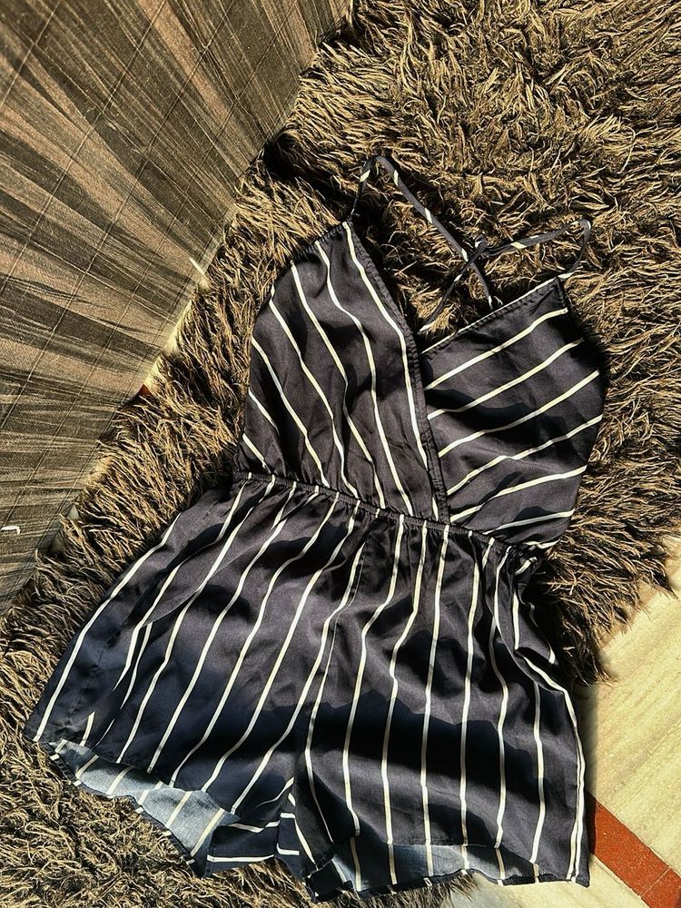 Women’s Navy Blue and White Striped Playsuit