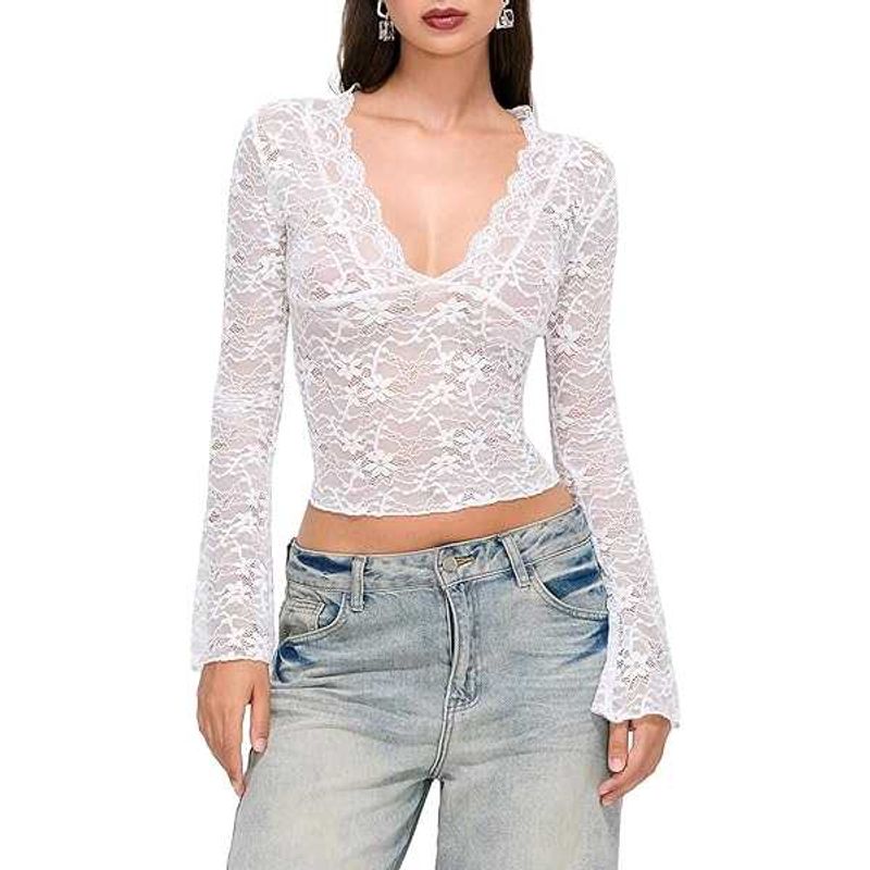 Lace Long Sleeve Top🩰🦪🦢🐏🤍