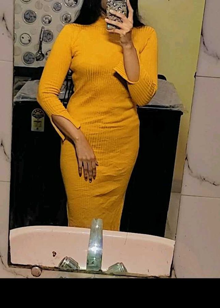 Mustard Bodycon Midi Dress