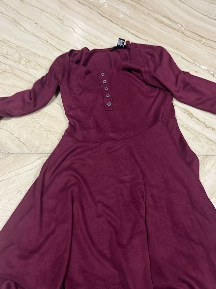 Burgundy Fit &amp; Flare Dress