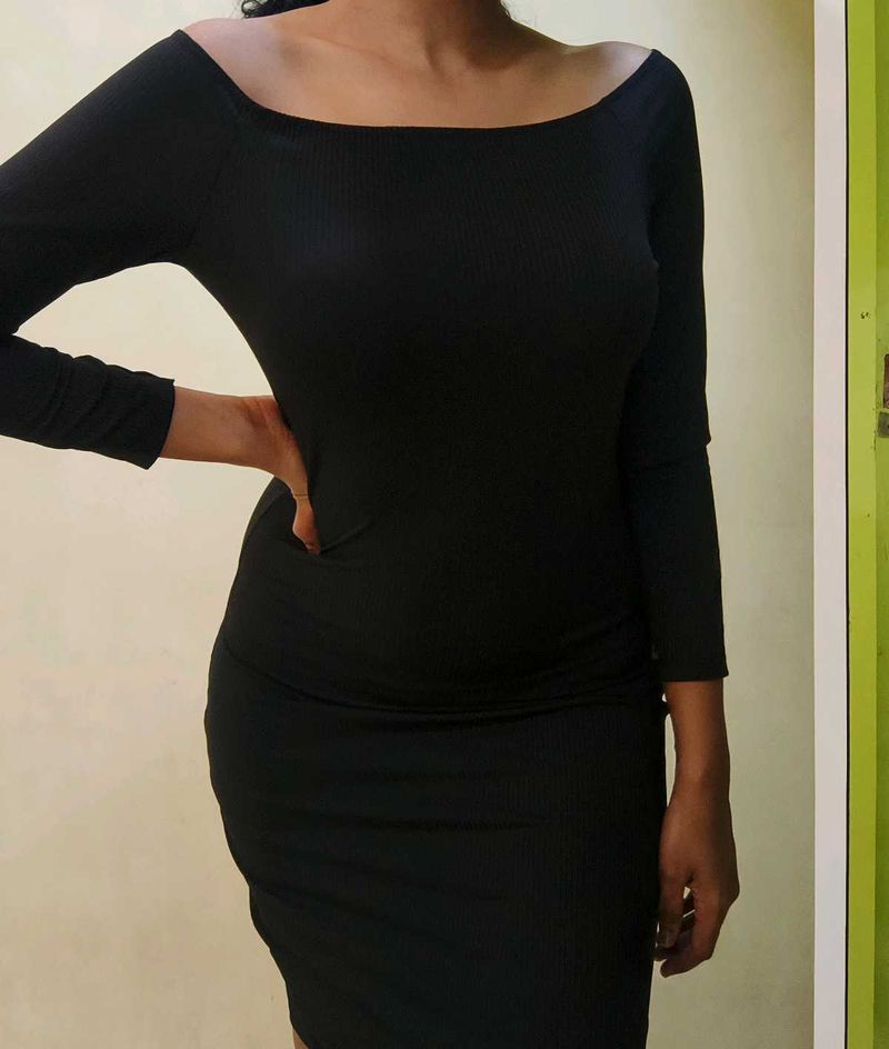 Midi Black Dress | Boat neckline