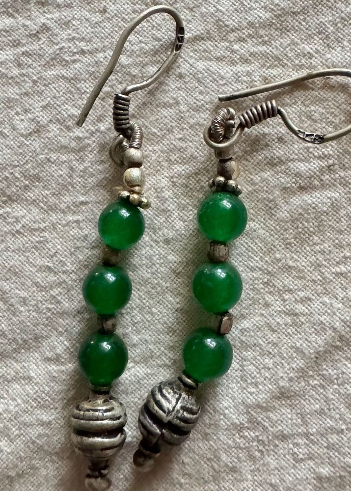 92.5 Silver Jade Bead Earrings