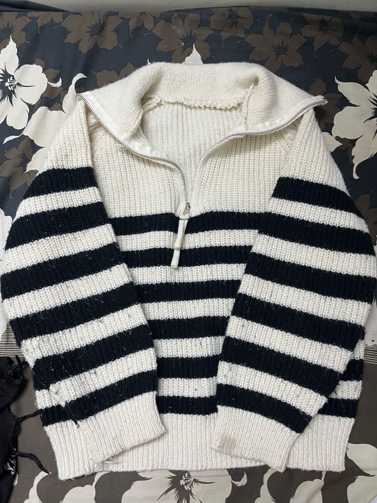 Striped Half Zip Up Sweater
