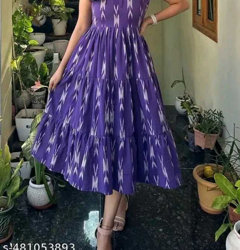 Stylish Purple Ikat Tiered Dress
