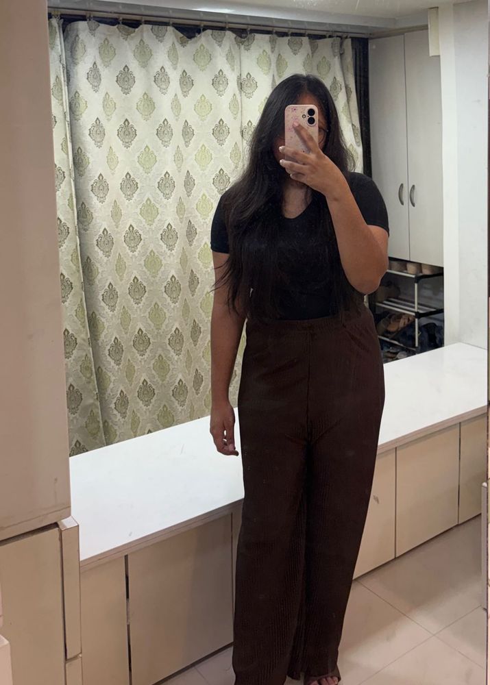 Brown Textured Palazzo/Pyjama