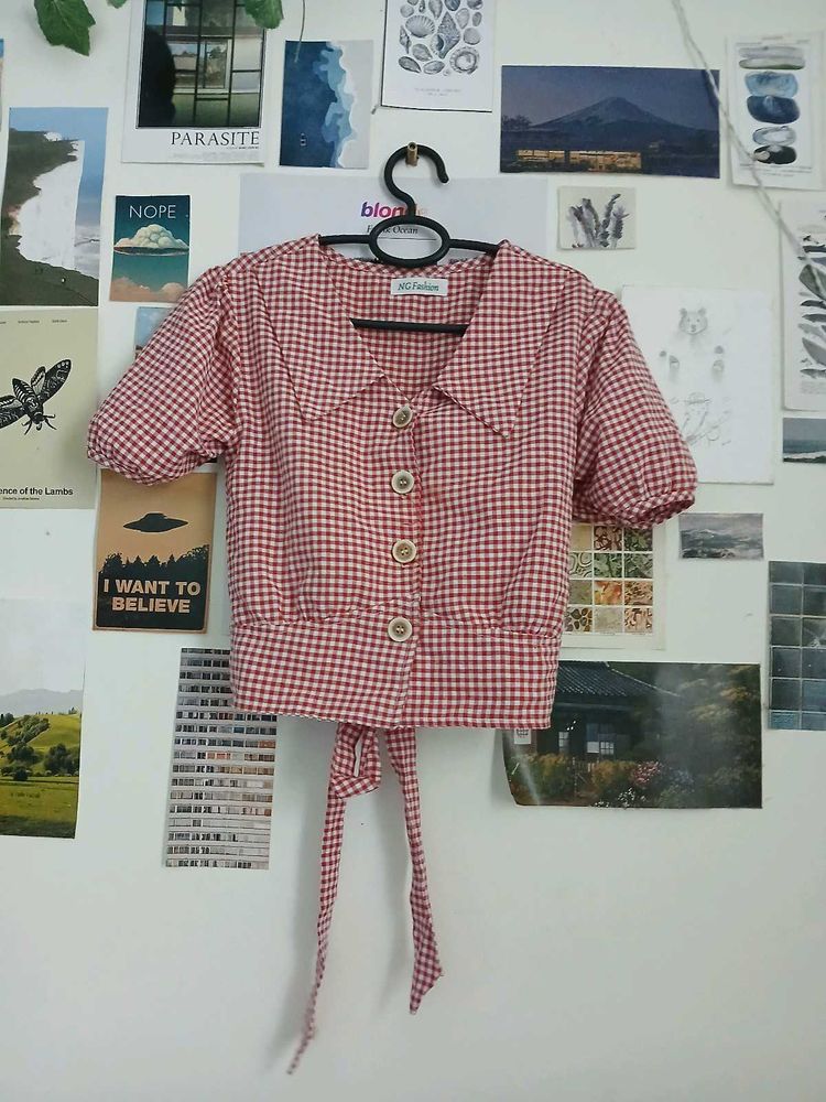 Red Gingham Tie-Front Top