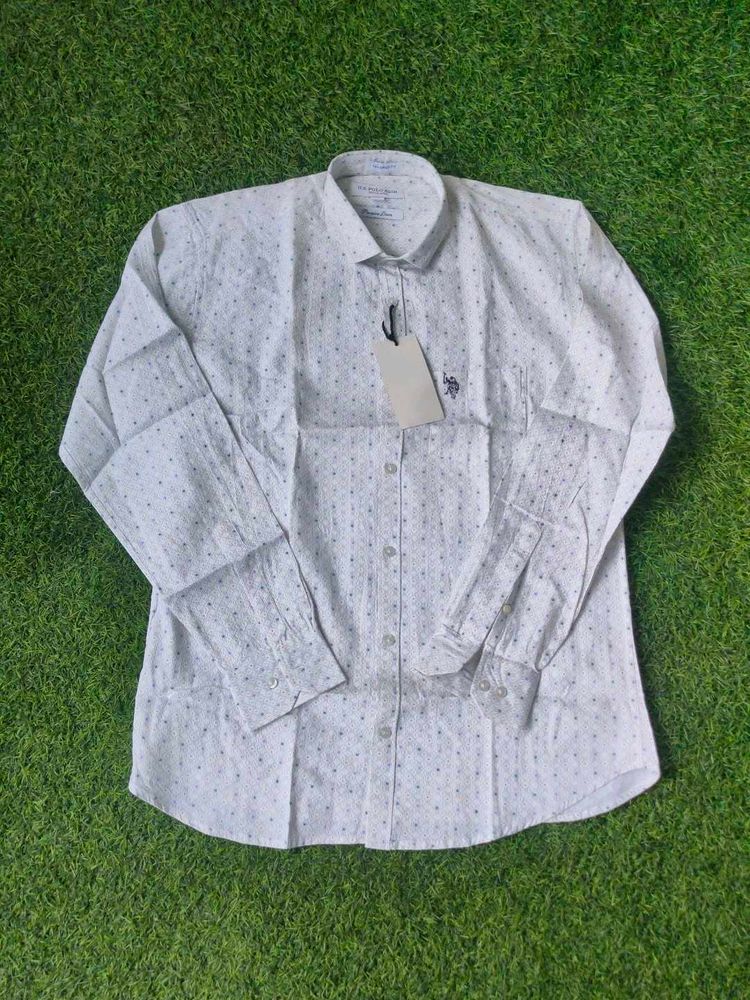 US Polo White Fromal Shirt With Dotted Design