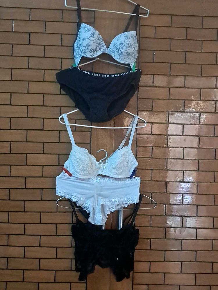 Combo Of Five Imported Fabric Bra  N Padded  Panty