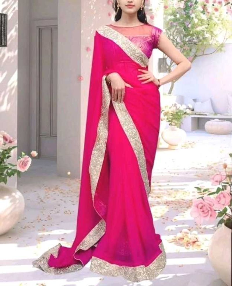 Stunning Pink Saree Whith Blouse